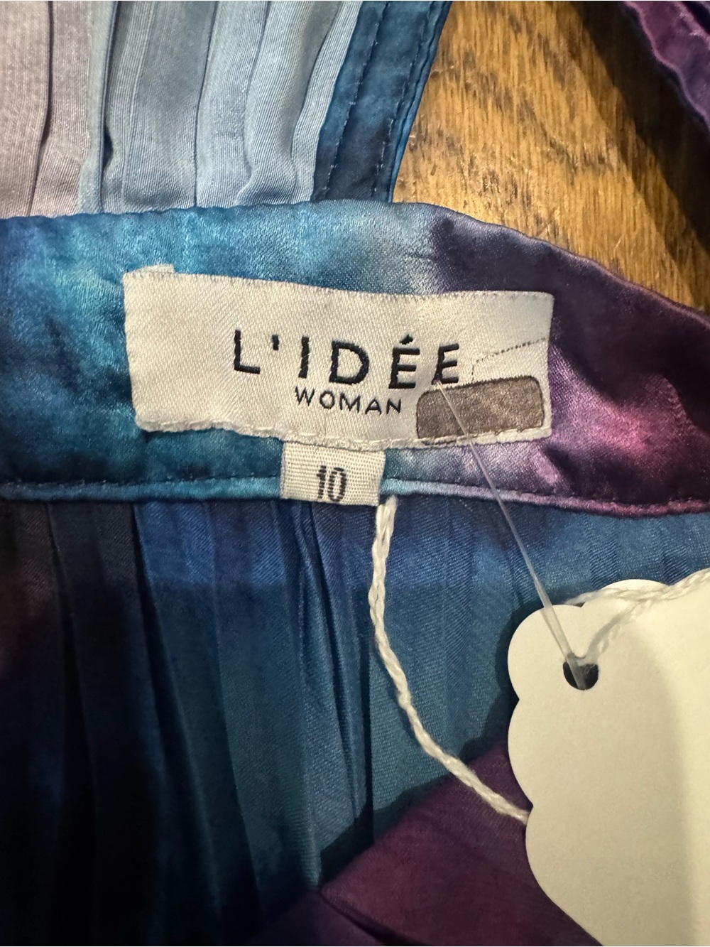 L’idee Deep V Pleated Evening Dress Blue Prple Printed Gala Gown Size UK 10 US 6 - Picture 11 of 11
